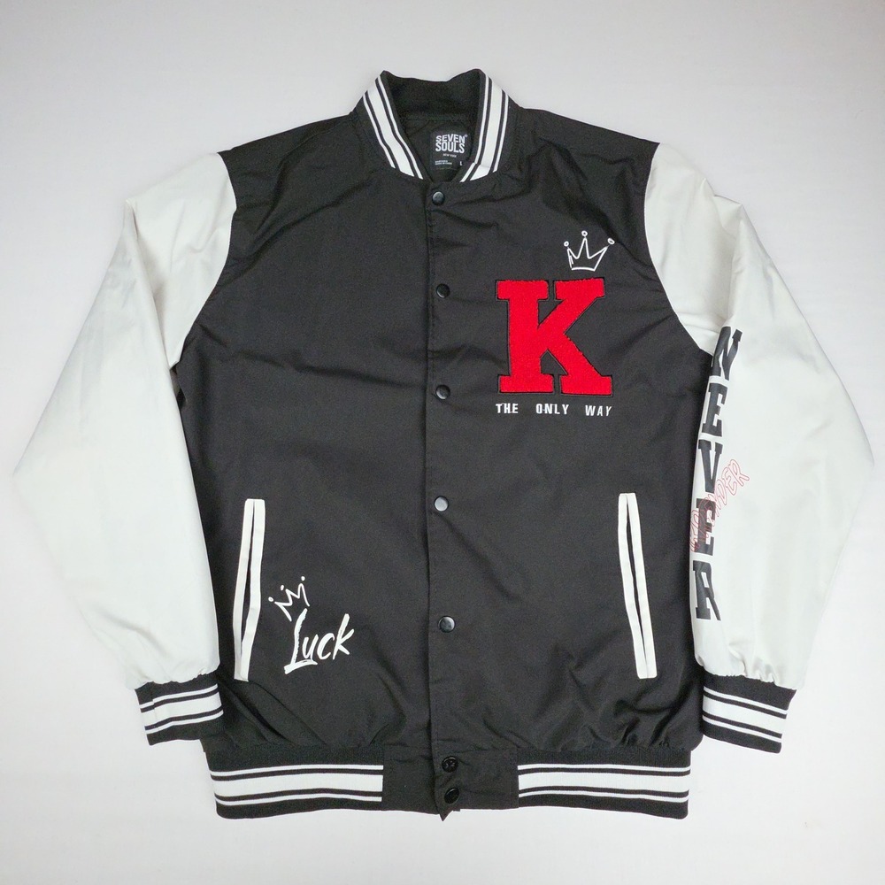 Seven Souls Varsity Jacket Mens Large The Only Way Black White Graphic Polyester